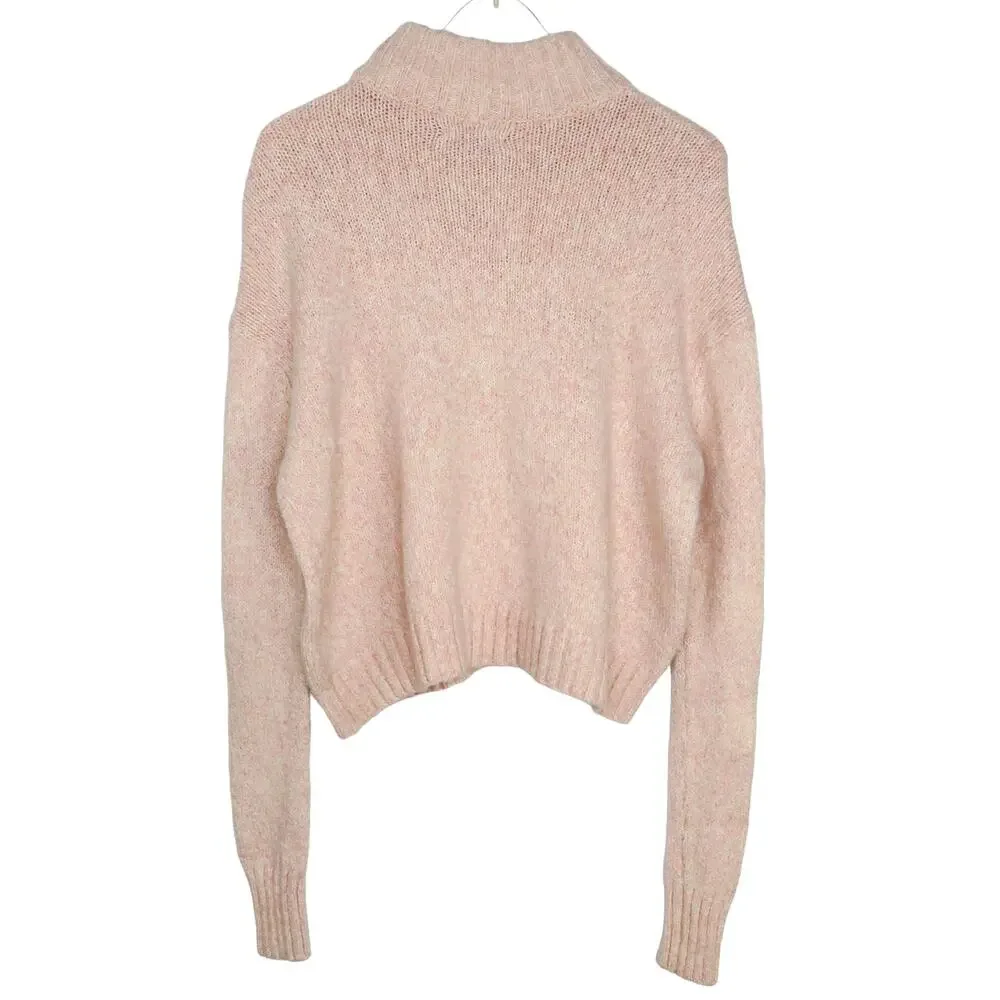 American Eagle Blush Pink Marled Knit High Neck Cropped Sweater Small Cozycore